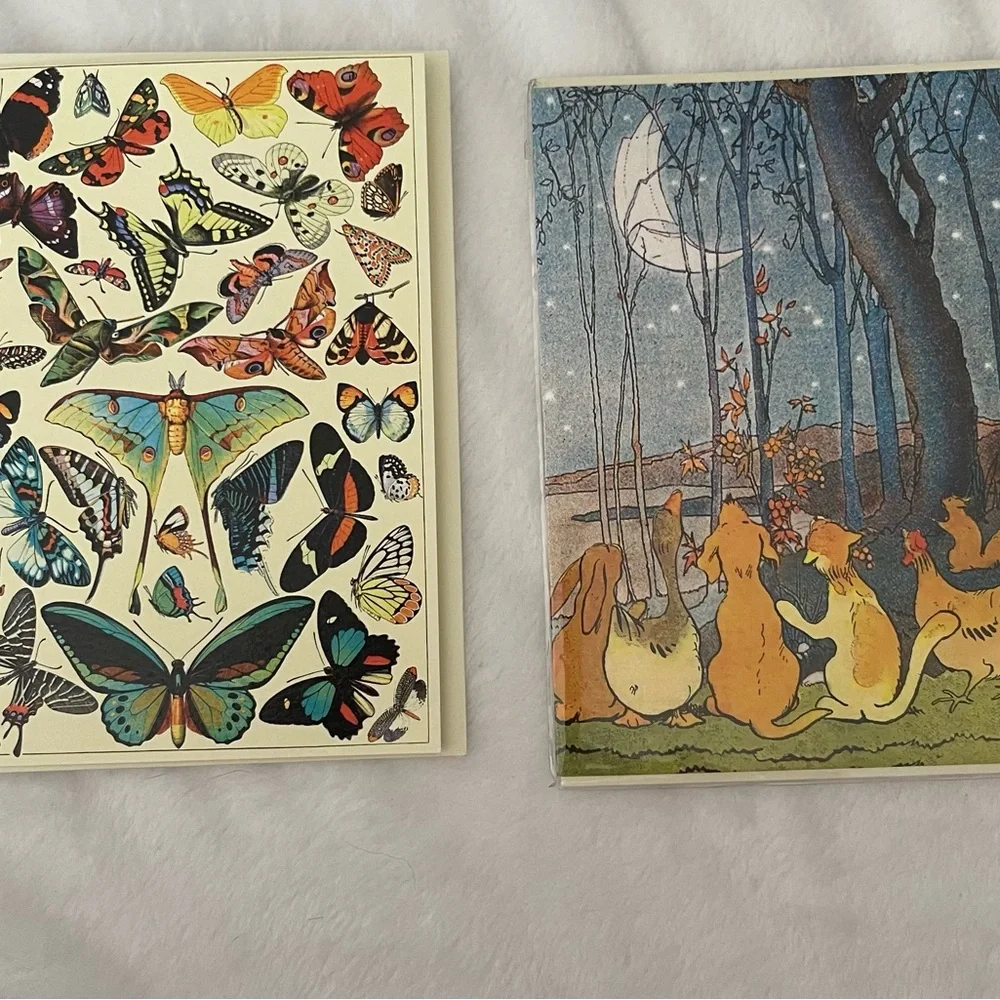 2 New Madame Treacle Greeting Cards Butterflies and Dogs Moon Gazing Vintage